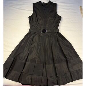 Zara Basic Black V Neck Belted Dress Pleated Skir Med Whimsygoth Regal Night Out